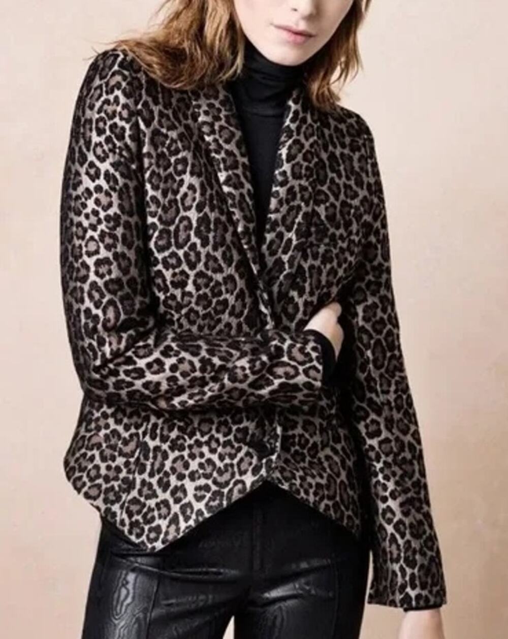 SMYTHE Anytime Leopard Jacquard Blazer Size 2 Animal Print